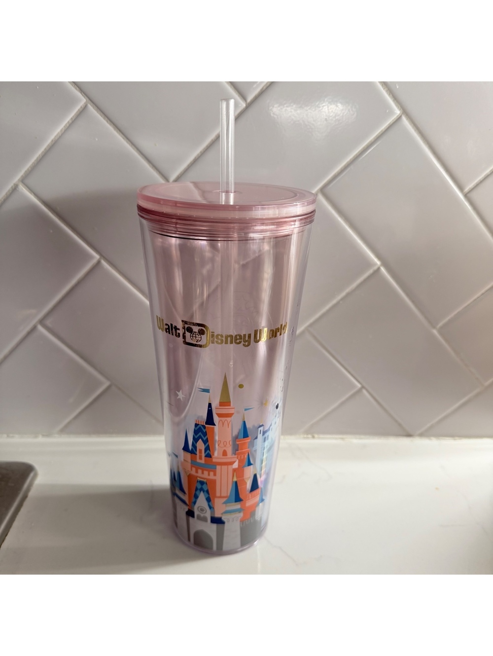 Starbucks Walt Disney World 2024 Pink Cinderella Castle 24oz Cold Cup Tumbler
